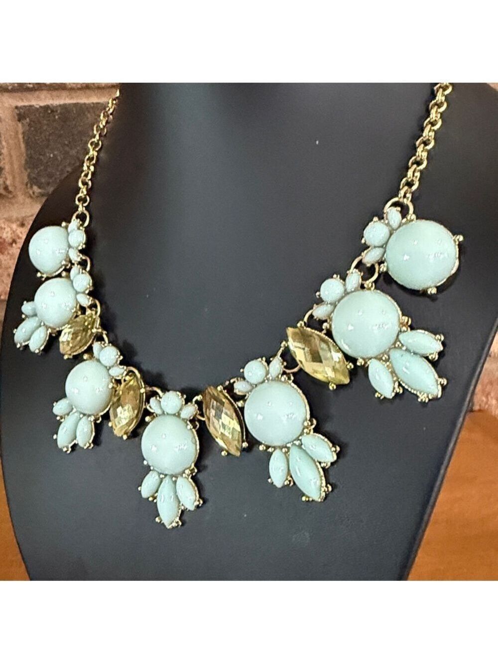 Leslie Danzis light blue and green rhinestone statement necklace - Picture 2 of 6
